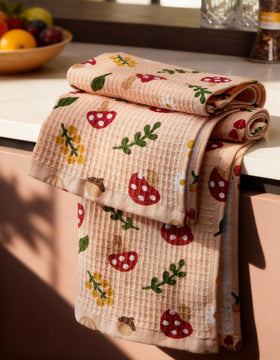 Miss Adola mushroom-pattern cotton waffle towel for drying dishes with high absorbency