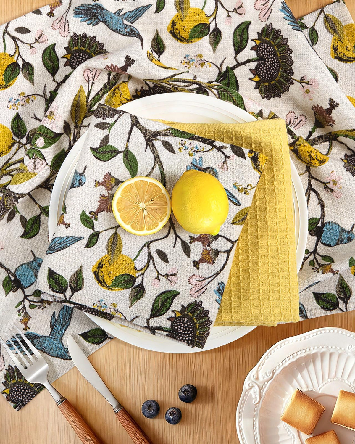 Miss Adola plain-weave towels provide decorative flair and daily cleaning utility