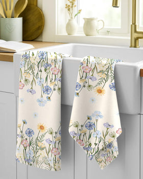 Miss Adola spring pattern dish towels brighten counters while drying dishes.