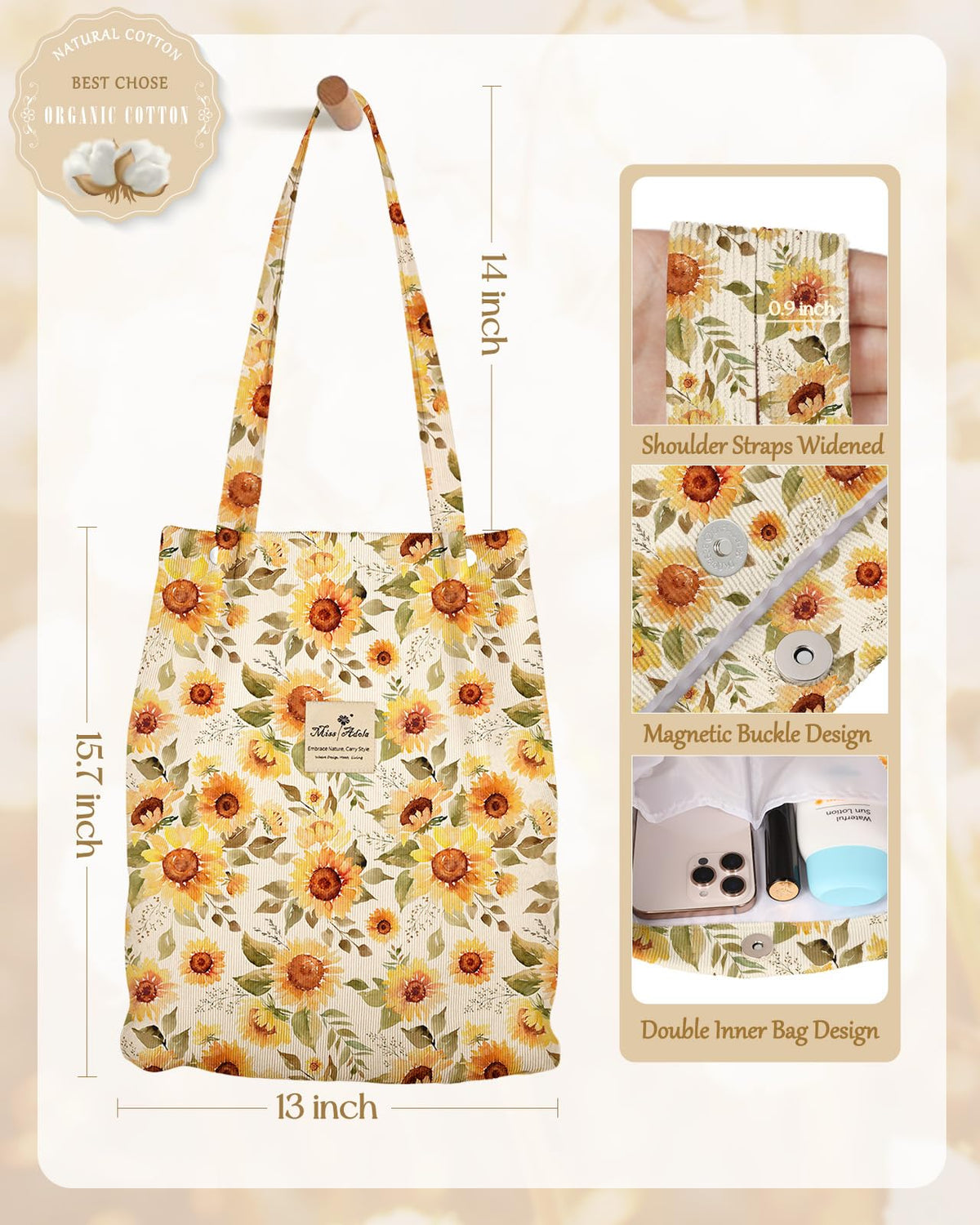 Miss Adola tote with a sturdy shoulder strap for comfortable everyday carry