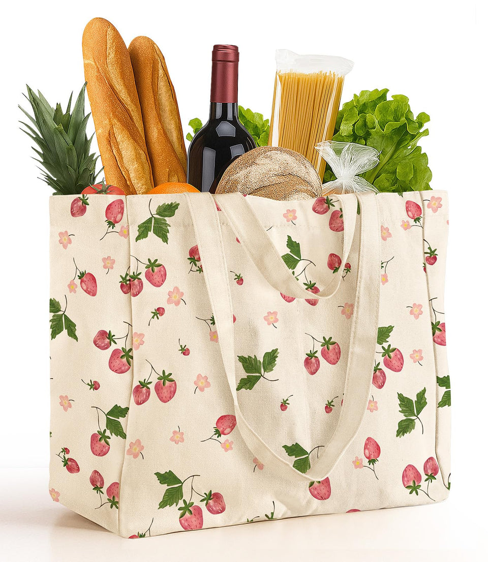 Miss Adola canvas grocery tote in full view showing large capacity.