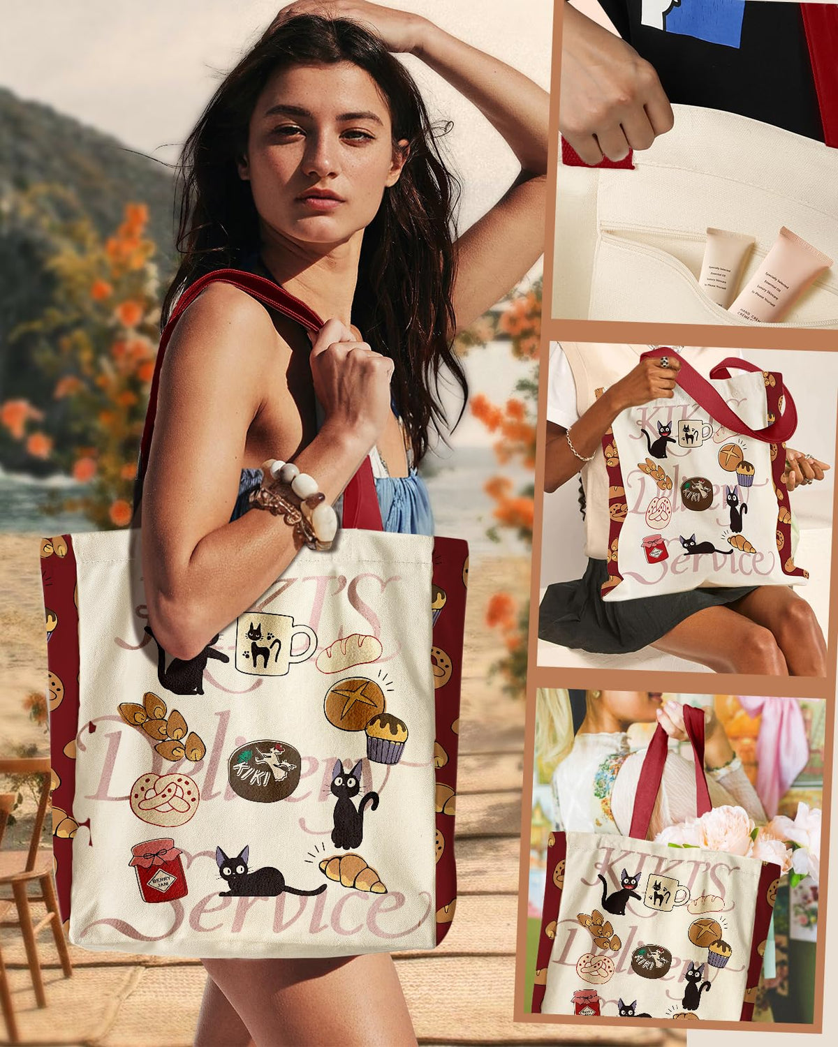 Miss Adola tote shows durable canvas for everyday use.