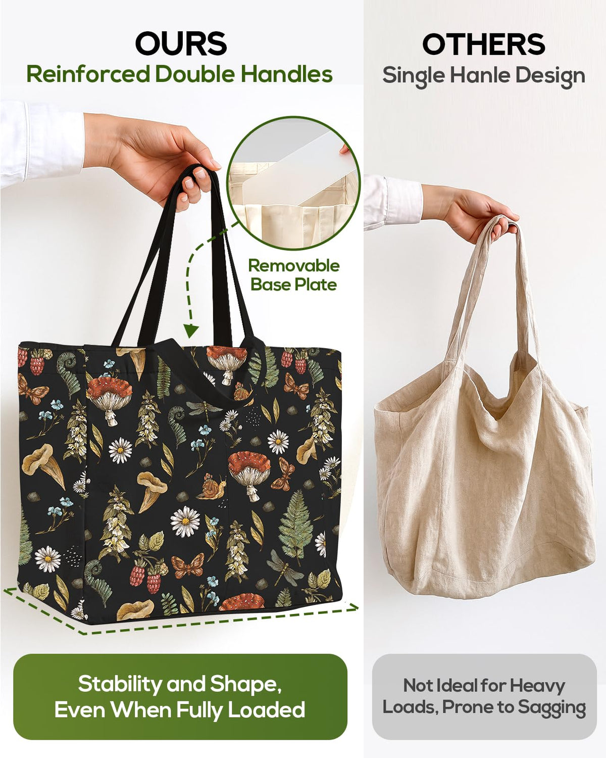 Miss Adola tote includes a removable bottom panel for stability.