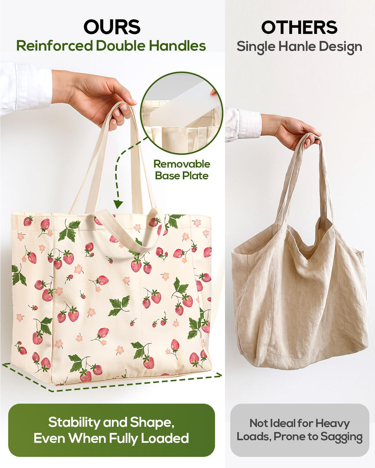 Miss Adola tote with removable bottom panel for flat stability.