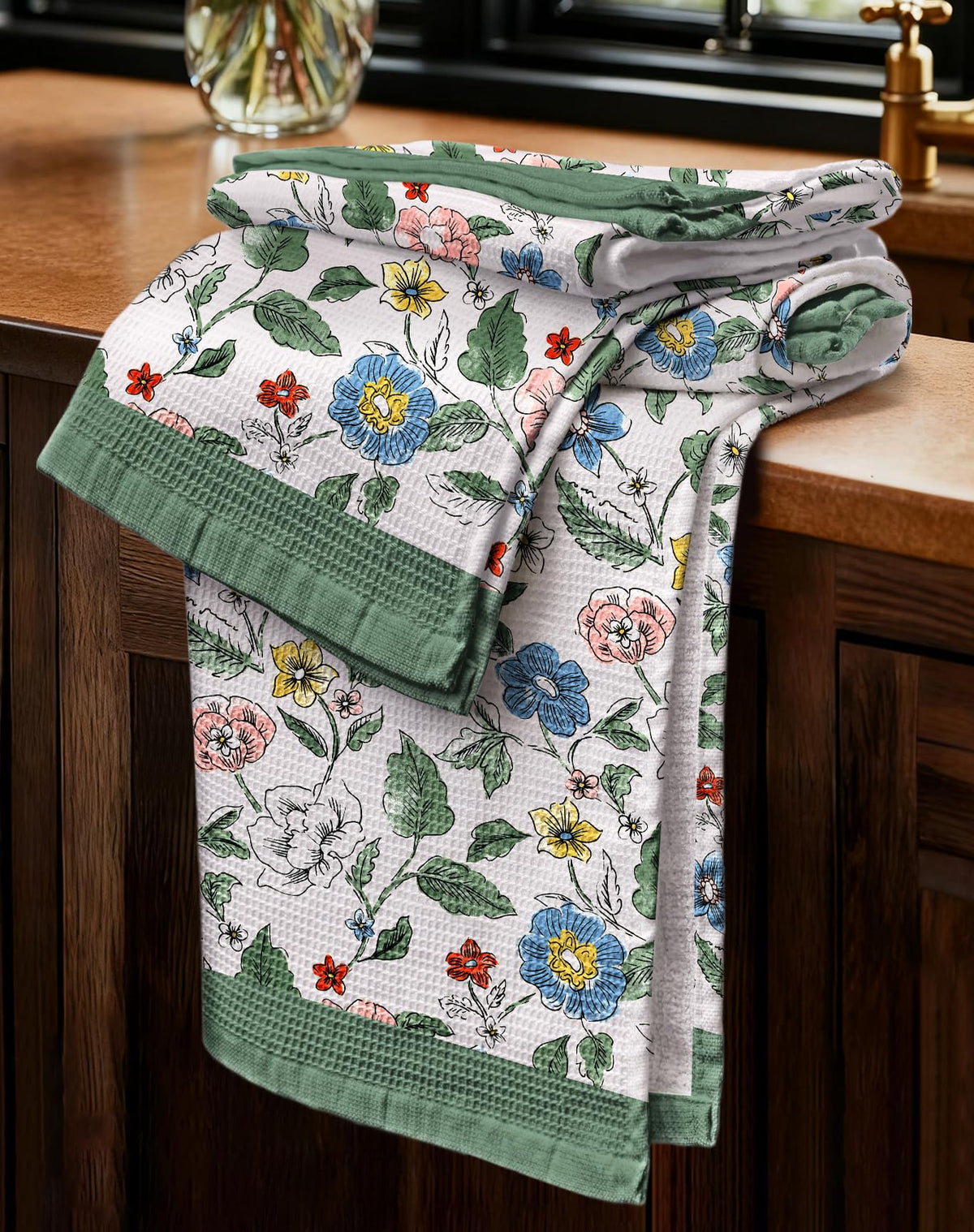 Miss Adola waffle towel showing absorbent dish-drying capability for busy kitchens.