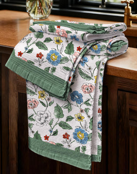 Miss Adola waffle towel showing absorbent dish-drying capability for busy kitchens.