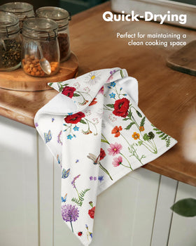 Miss Adola waffle towels show absorbent weave for fast drying after washing.