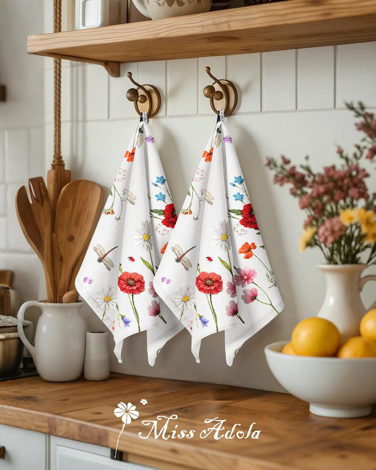 Miss Adola waffle towels showcase an elegant pattern that elevates kitchen decor.