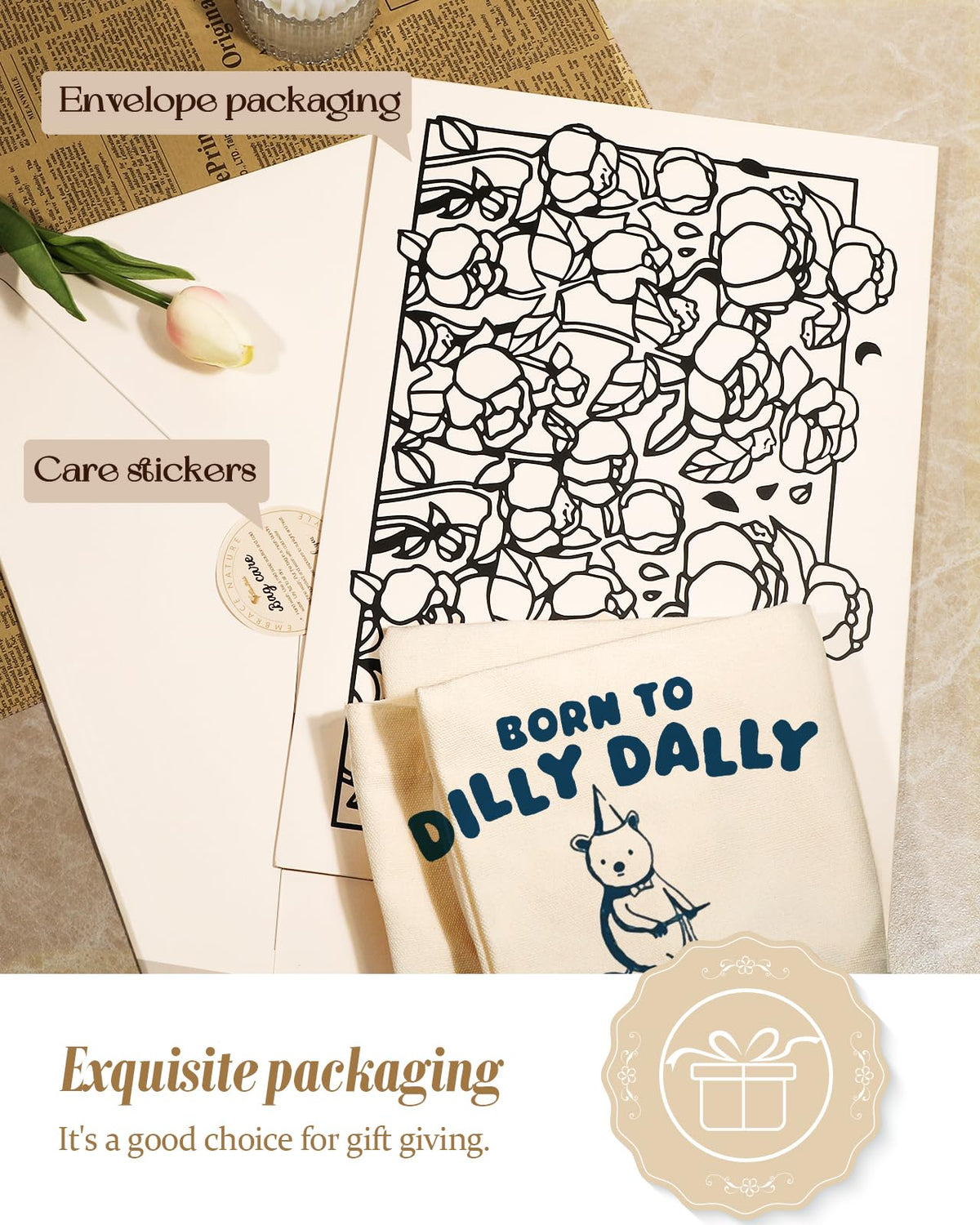 Miss Adola washable canvas tote bag highlights reusable, durable fabric