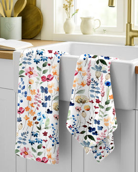 Miss Adola flour sack towel featuring watercolor flower pattern for decorative drying