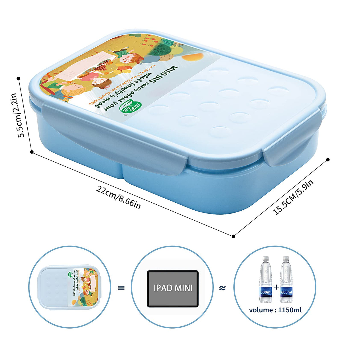 MISS BIG Bento Box fits easily in backpacks for school or outings.