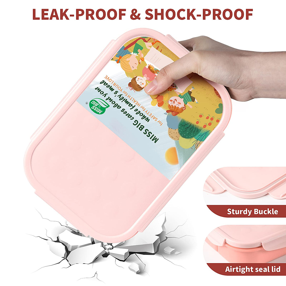 MISS BIG pink lunch box is microwave-safe for quick reheats.