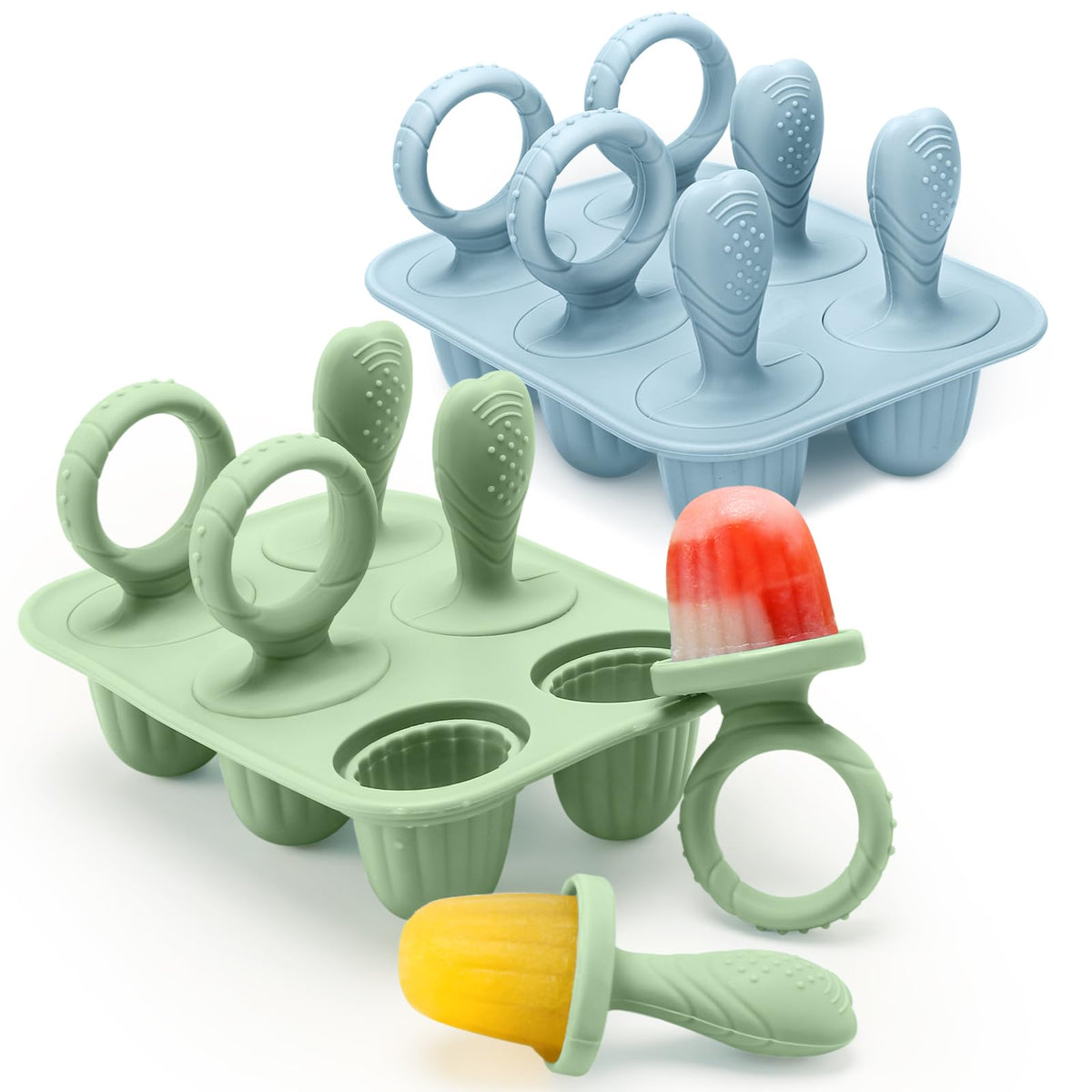 MISSLILI silicone toddlers popsicle molds with sticks, safe silicone for teething-friendly frozen treats.