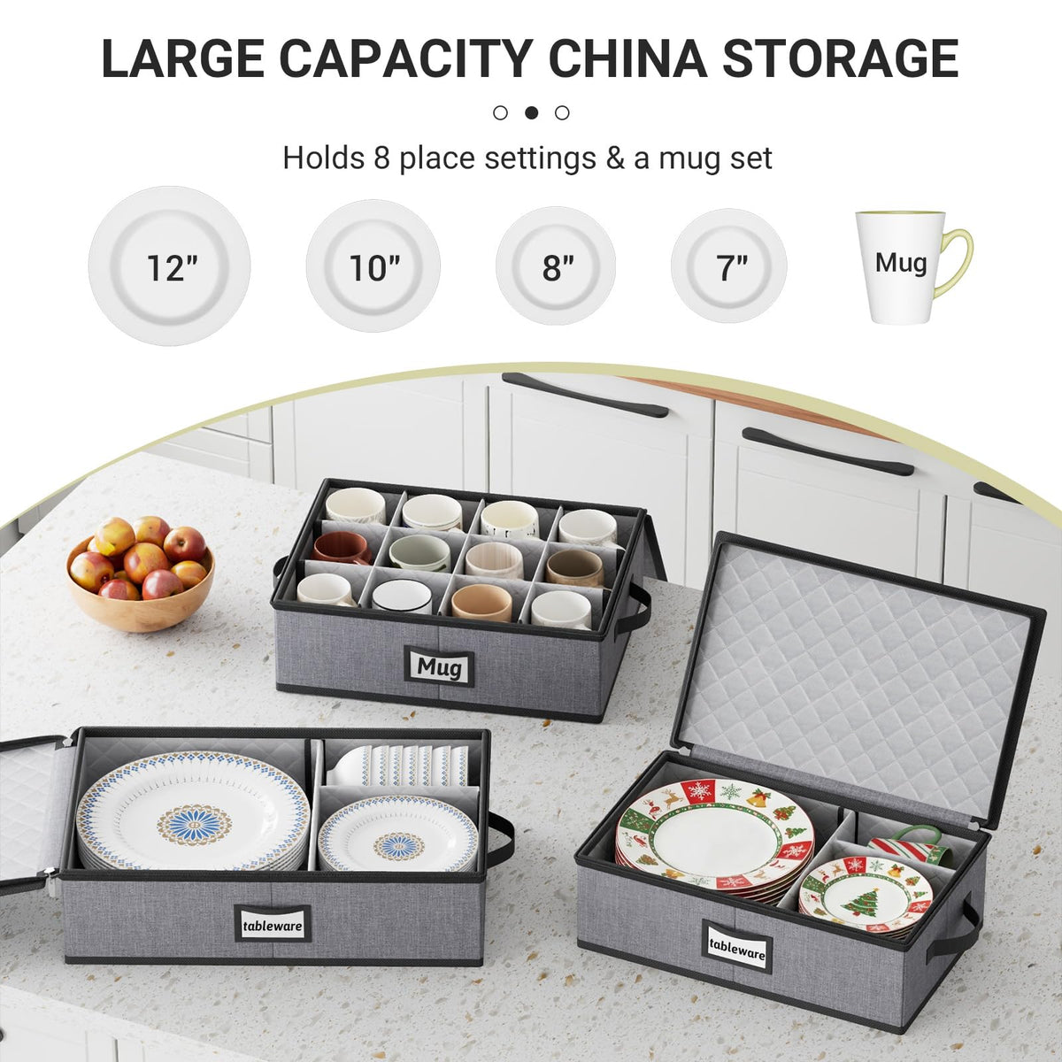 MISSLO three-pack dish storage with sturdy handles for easy transport.