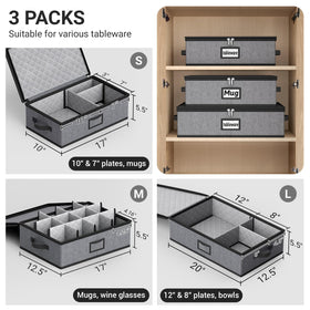MISSLO stackable dinnerware storage containers maximize cabinet space when stored.