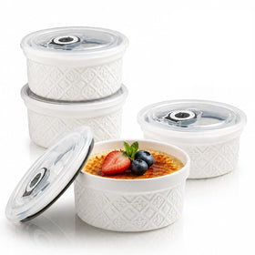 MISSYSSIM 12oz creme brulee ramekins with lids preserve freshness.