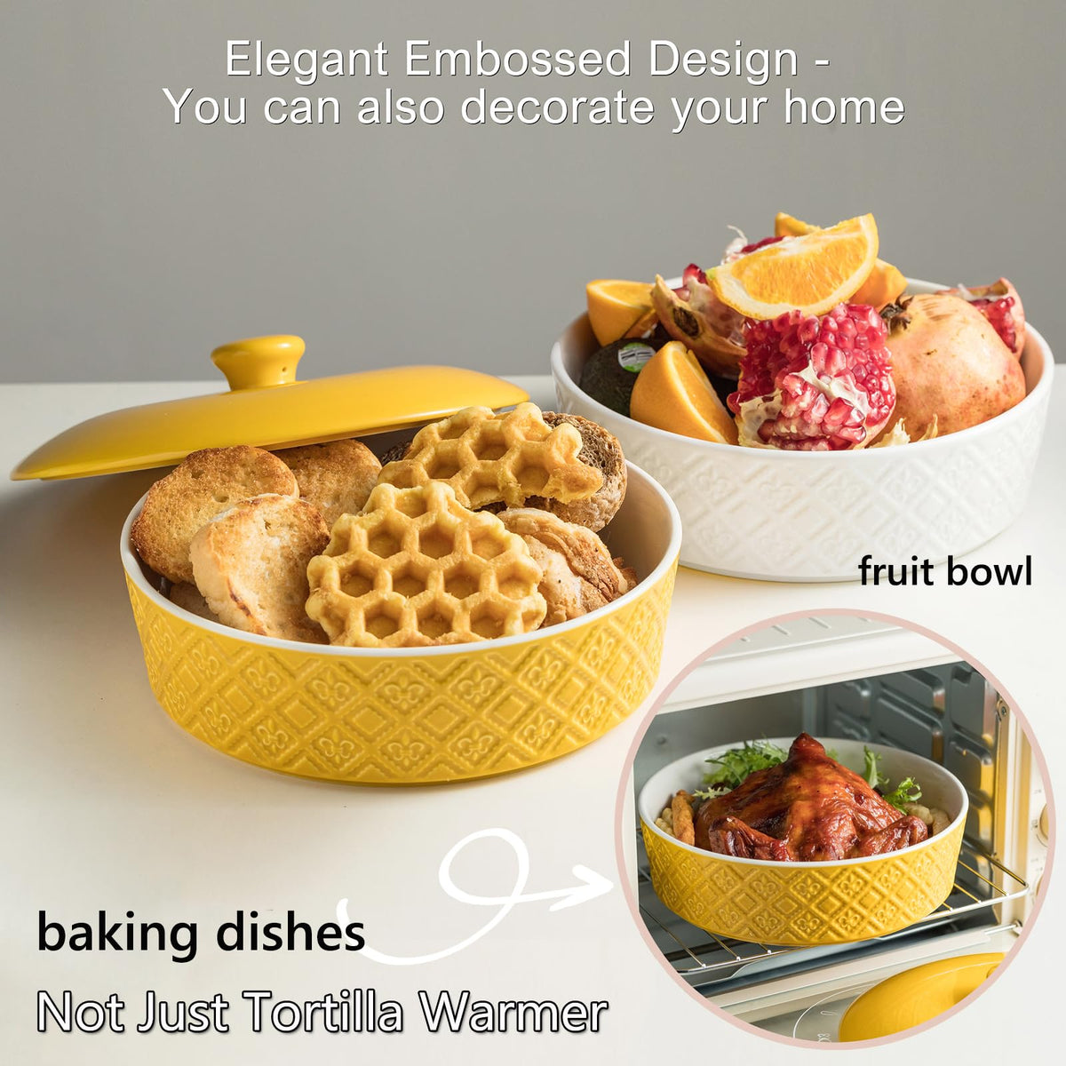 MISSYSSIM embossed white tortilla holder cleans easily after use.