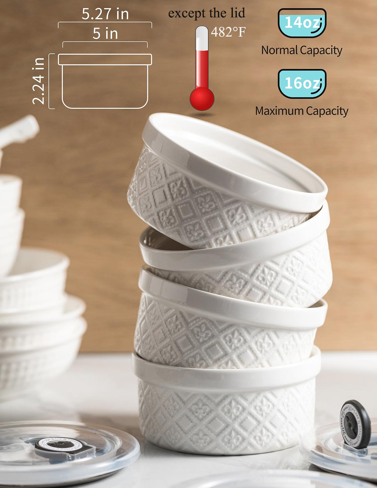 MISSYSSIM embossed design ramekins enhance table presentation.
