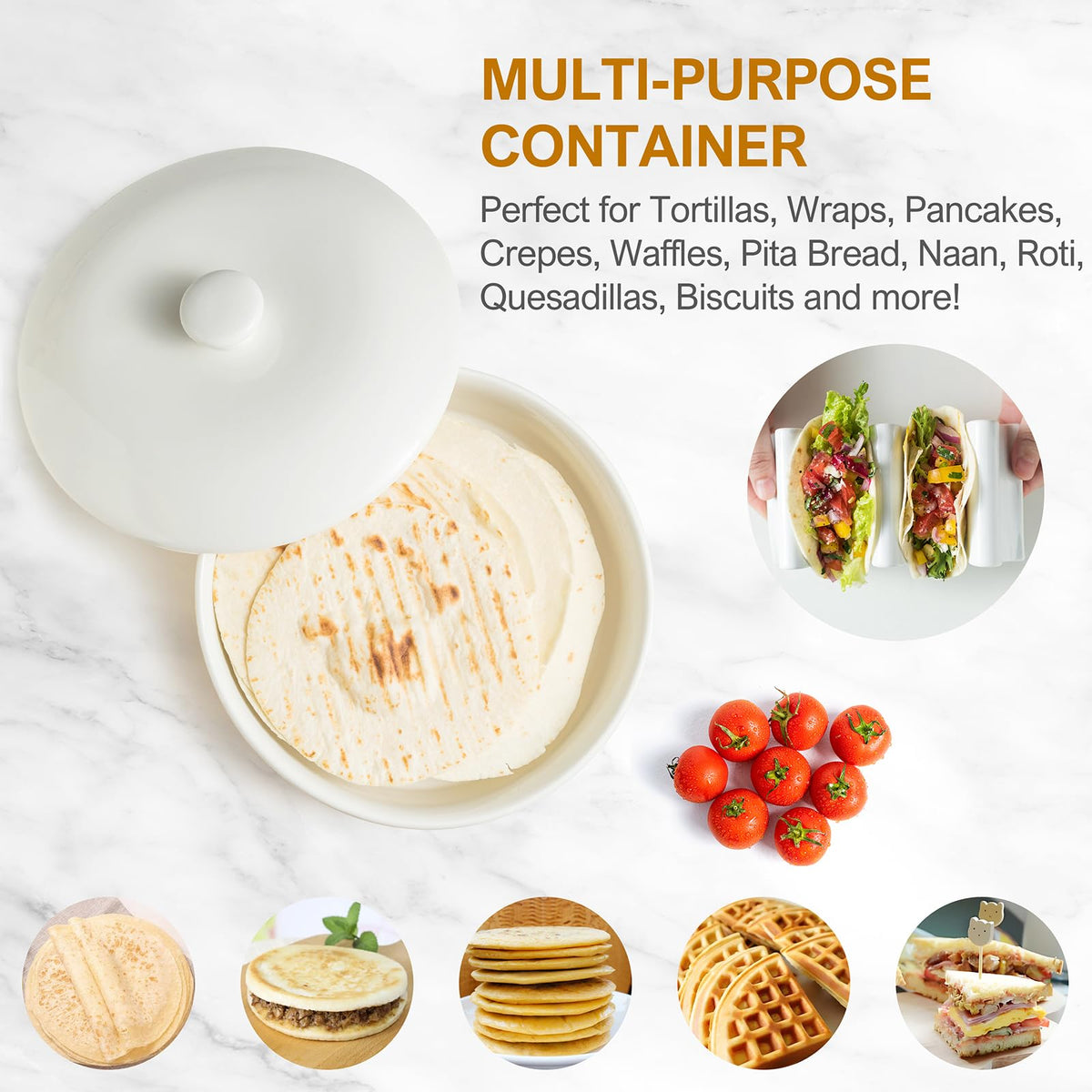 MISSYSSIM oven-safe tortilla server maintains even warmth for burritos and snacks.