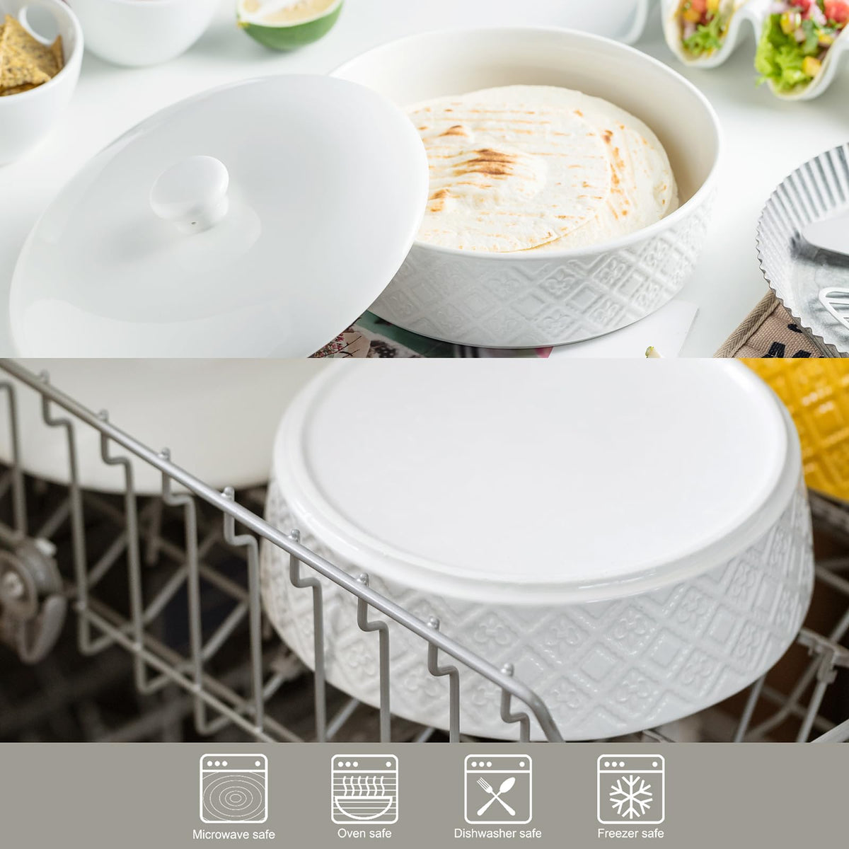 MISSYSSIM taco-bar serveware keeps tortillas ready for guests.