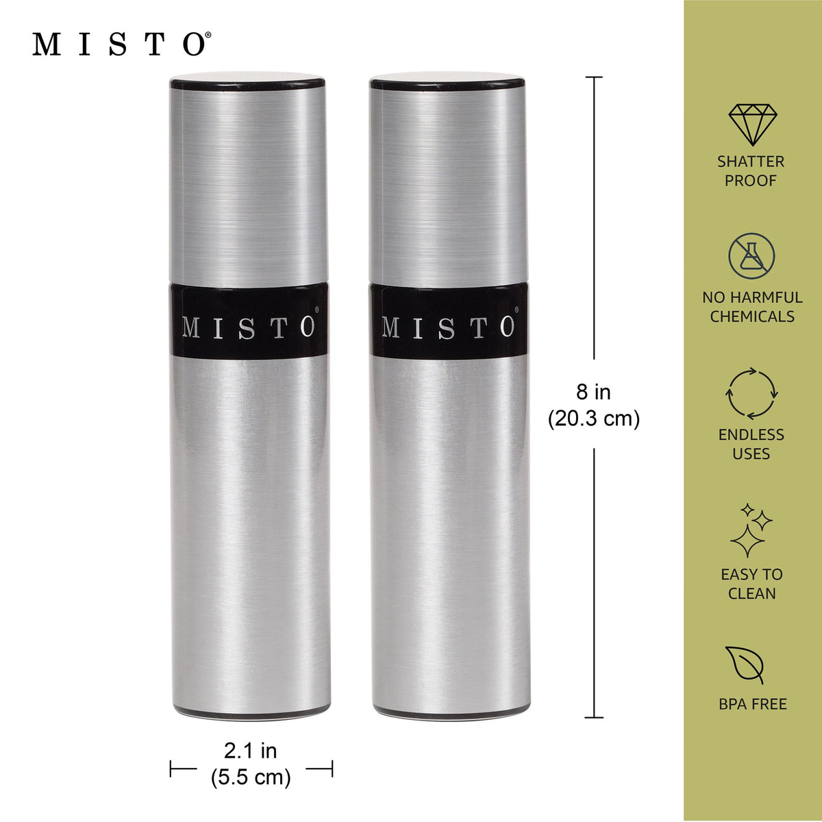 Misto BPA-free oil sprayer offers safe, chemical-free spray.