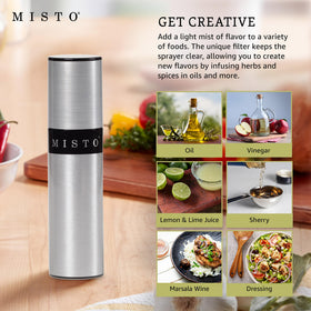 Misto oil sprayer dressing pour bottle for vinaigrette and dressings.