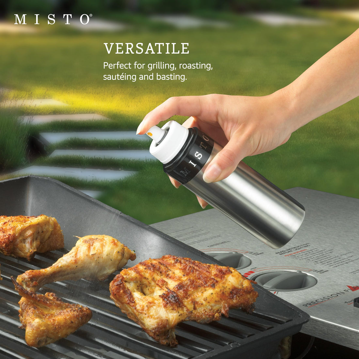 Misto aluminum sprayer with filter for herb-infused oil.