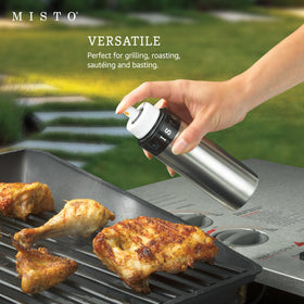 Misto aluminum sprayer with filter for herb-infused oil.