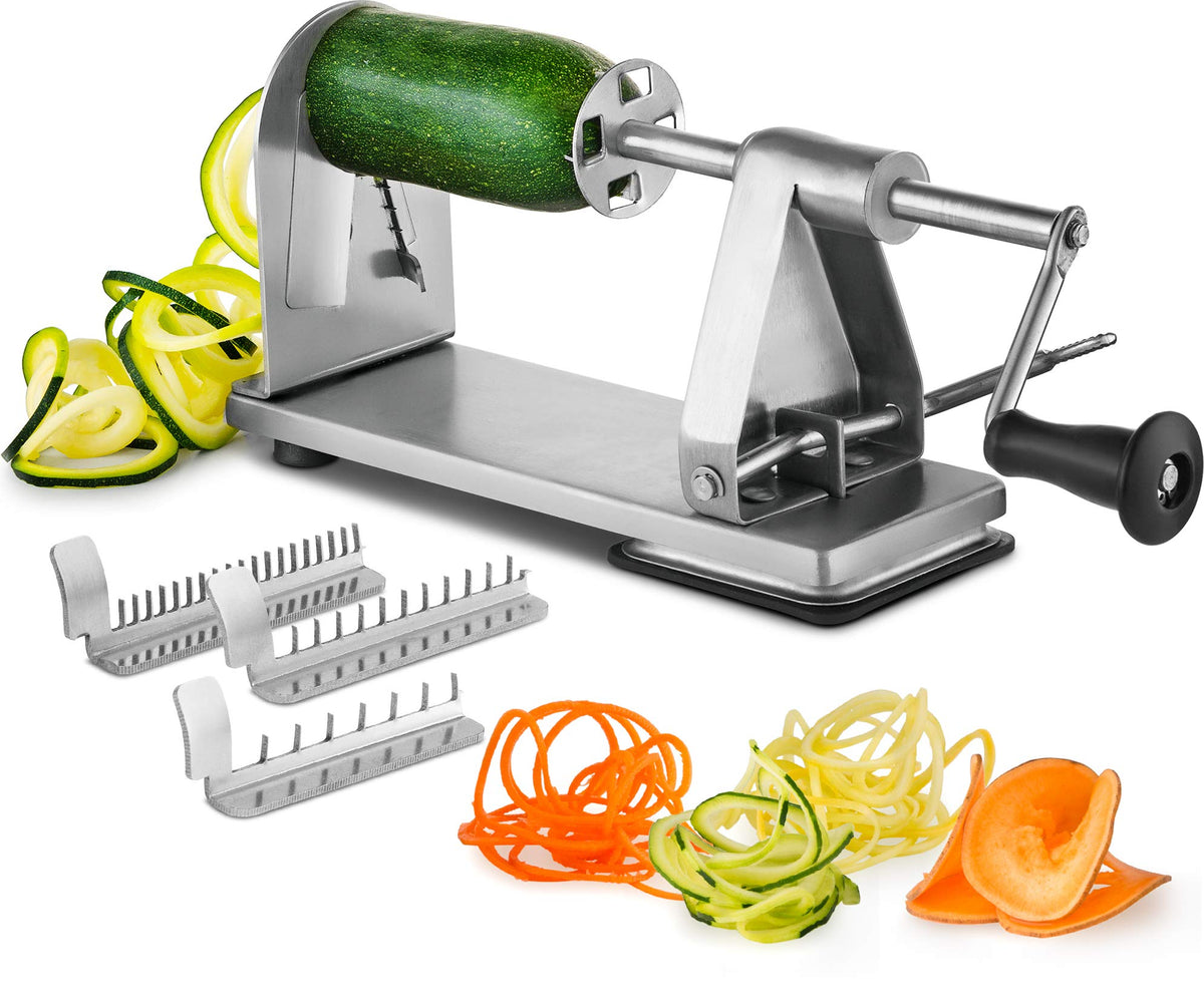 MITBAK stainless steel spiralizer close-up with durable blades for veggie spirals.