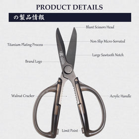 Clear acrylic handles provide comfortable grip on MITSUMOTO SAKARI scissors.