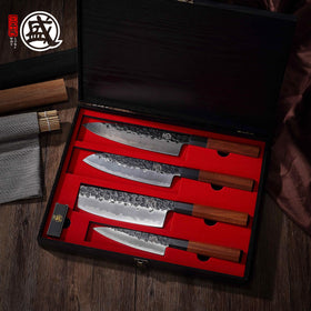 MITSUMOTO SAKARI four-piece knife set on a kitchen counter