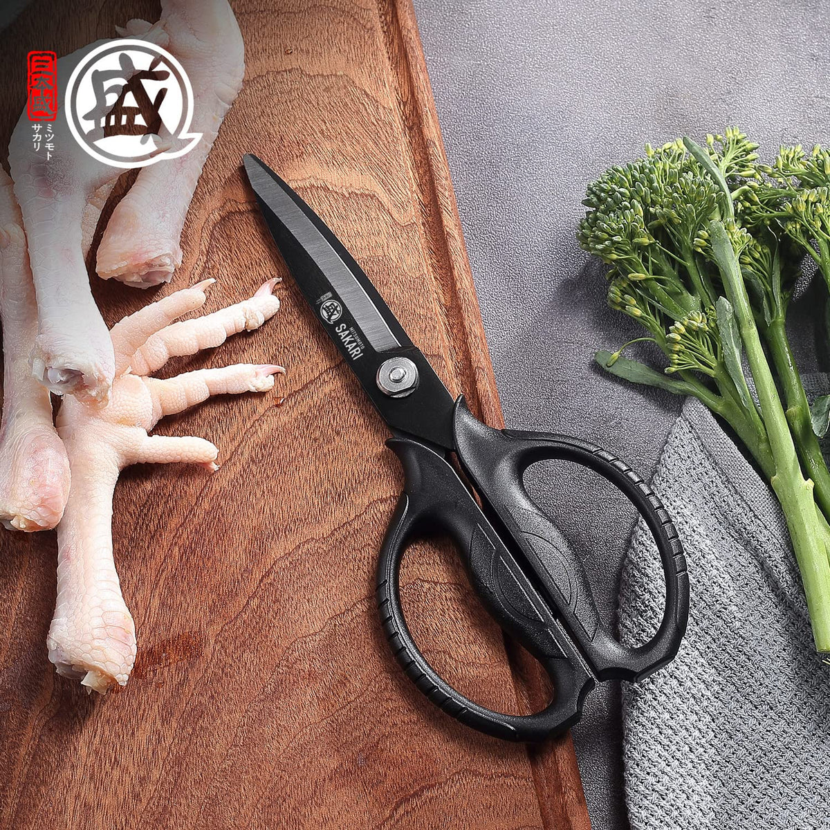 MITSUMOTO SAKARI scissors show titanium-plated blades for lasting sharpness.