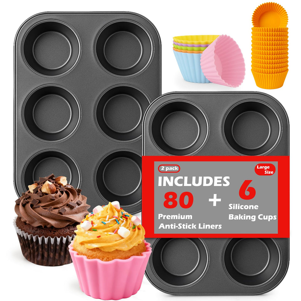 Mity Rain 2-pack jumbo muffin pan top view for even baking and large servings.