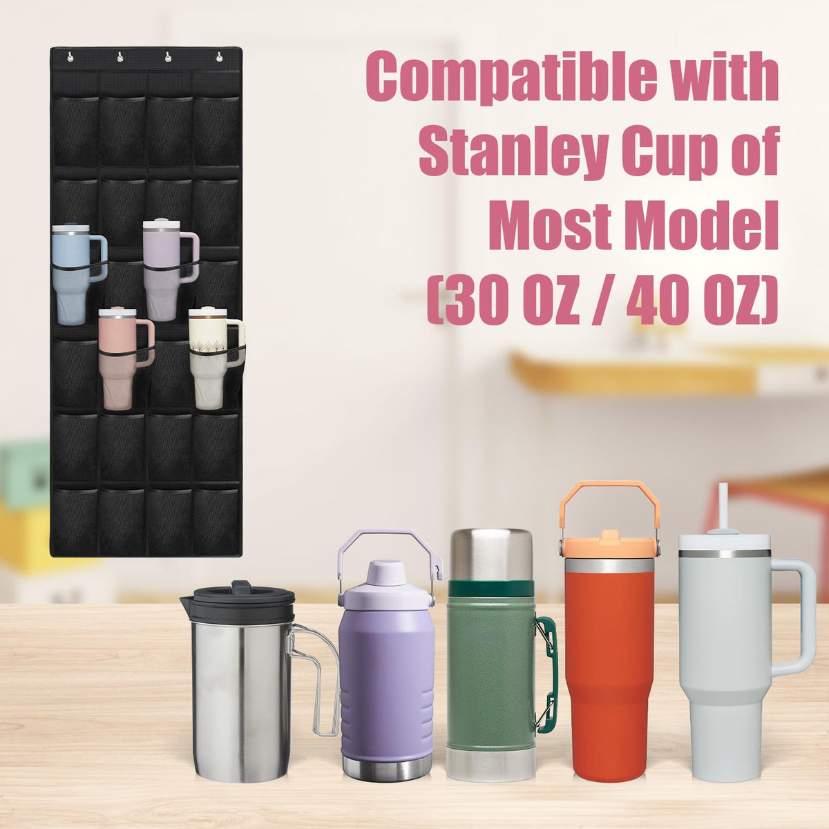 Foldable hanging bag by Mity Rain keeps cups neatly stored and portable