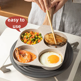 MIUGO egg pan on gas stove and induction for versatile cooking.
