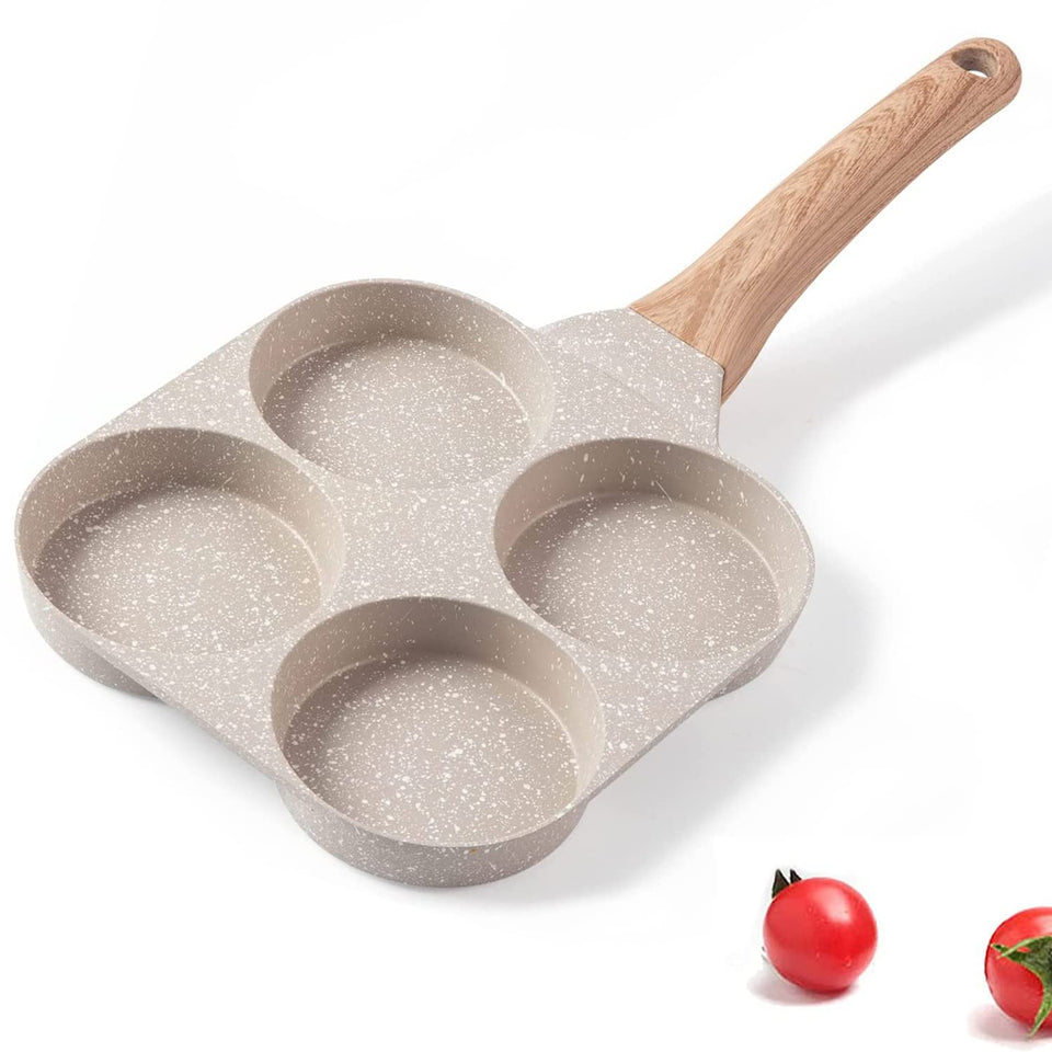 MIUGO four-cup egg pan top view shows divided compartments for neat omelets.
