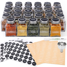 MIUKAA 29-pack spice jars close-up showing crystal-clear glass