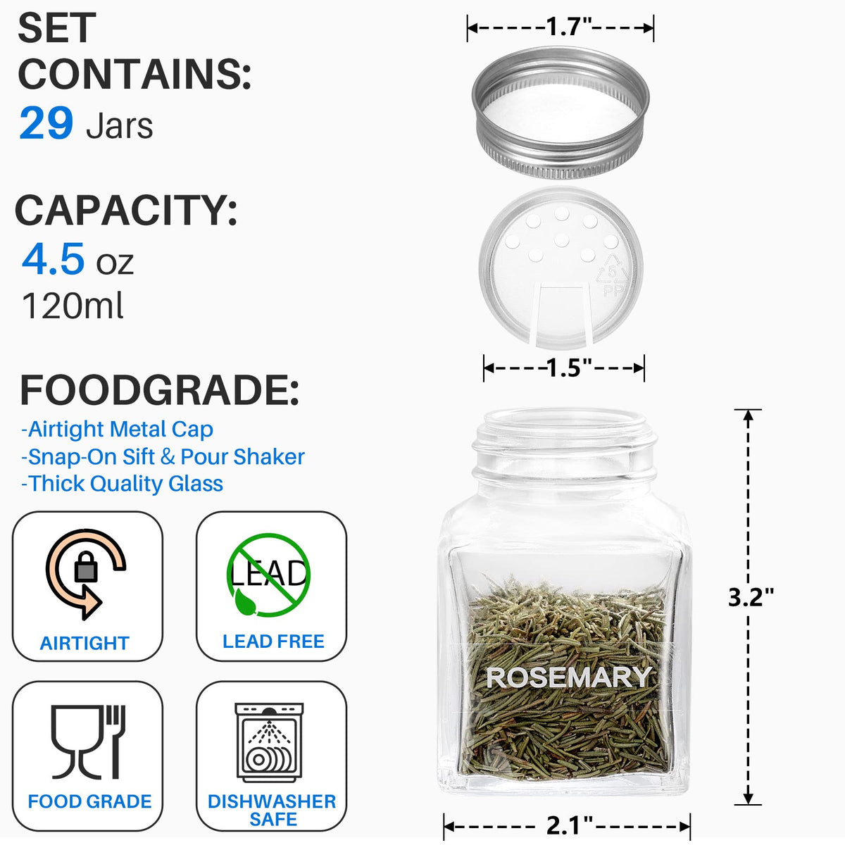 MIUKAA unique design spice jars square glass with airtight seals