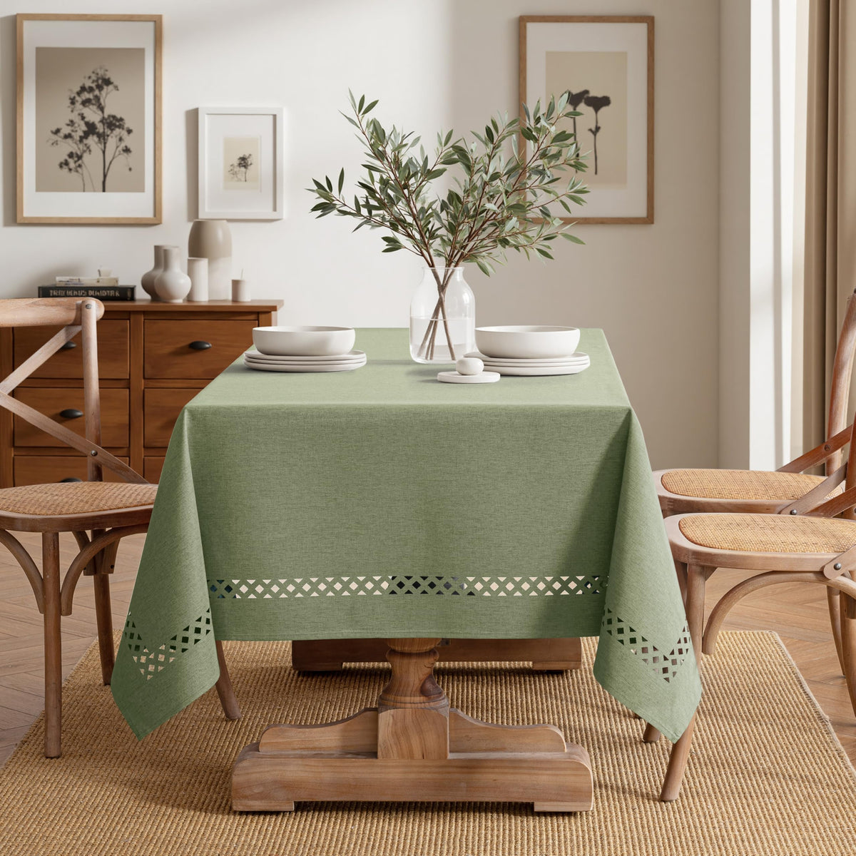 Miulee sage green rectangle tablecloth ideal for dining, weddings, and parties.