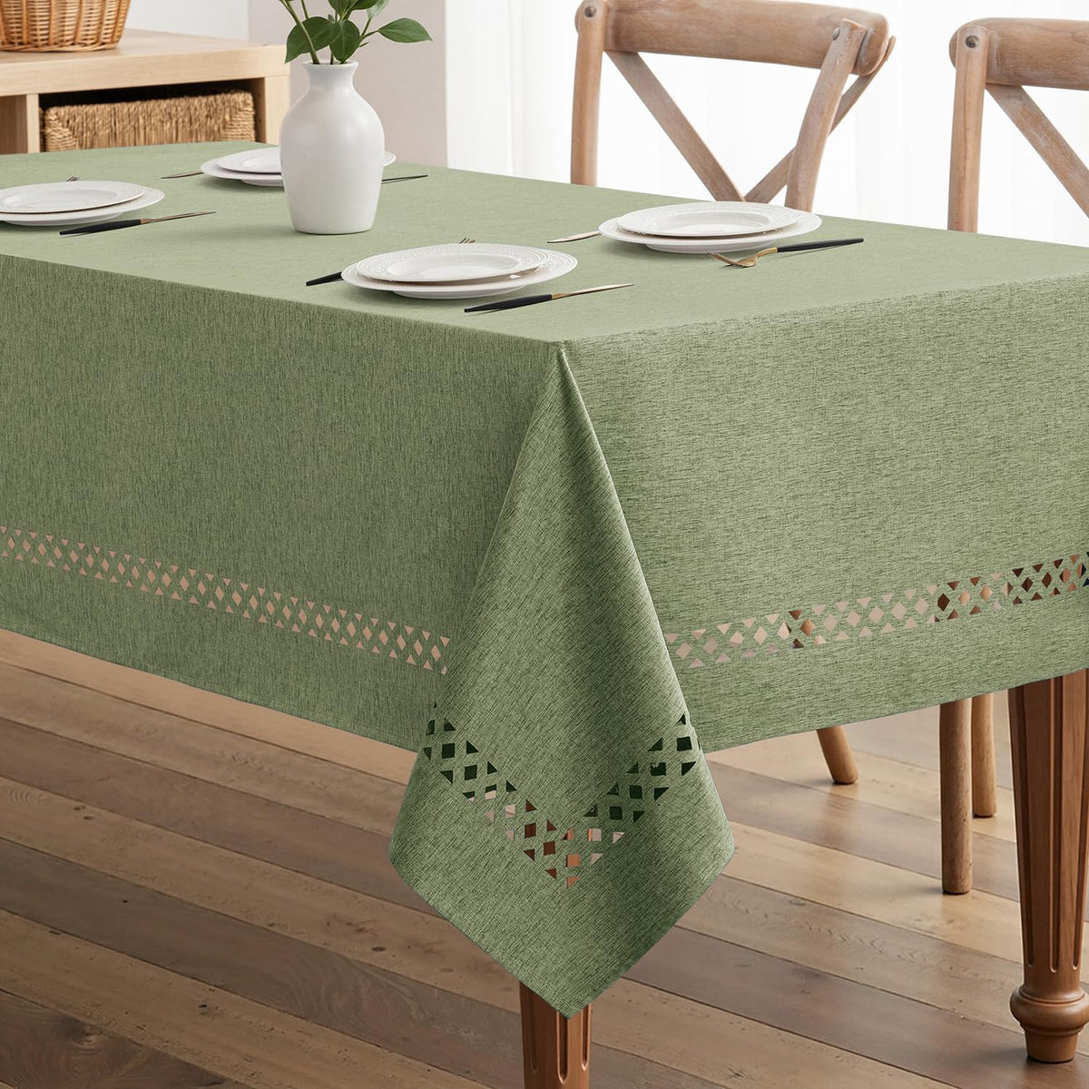 MIULEE sage green tablecloth with cutout border for elegant gatherings
