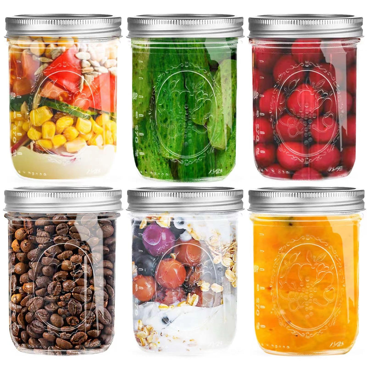 Miuyhji 16 oz wide-mouth mason jar with lids six-pack for canning and storage