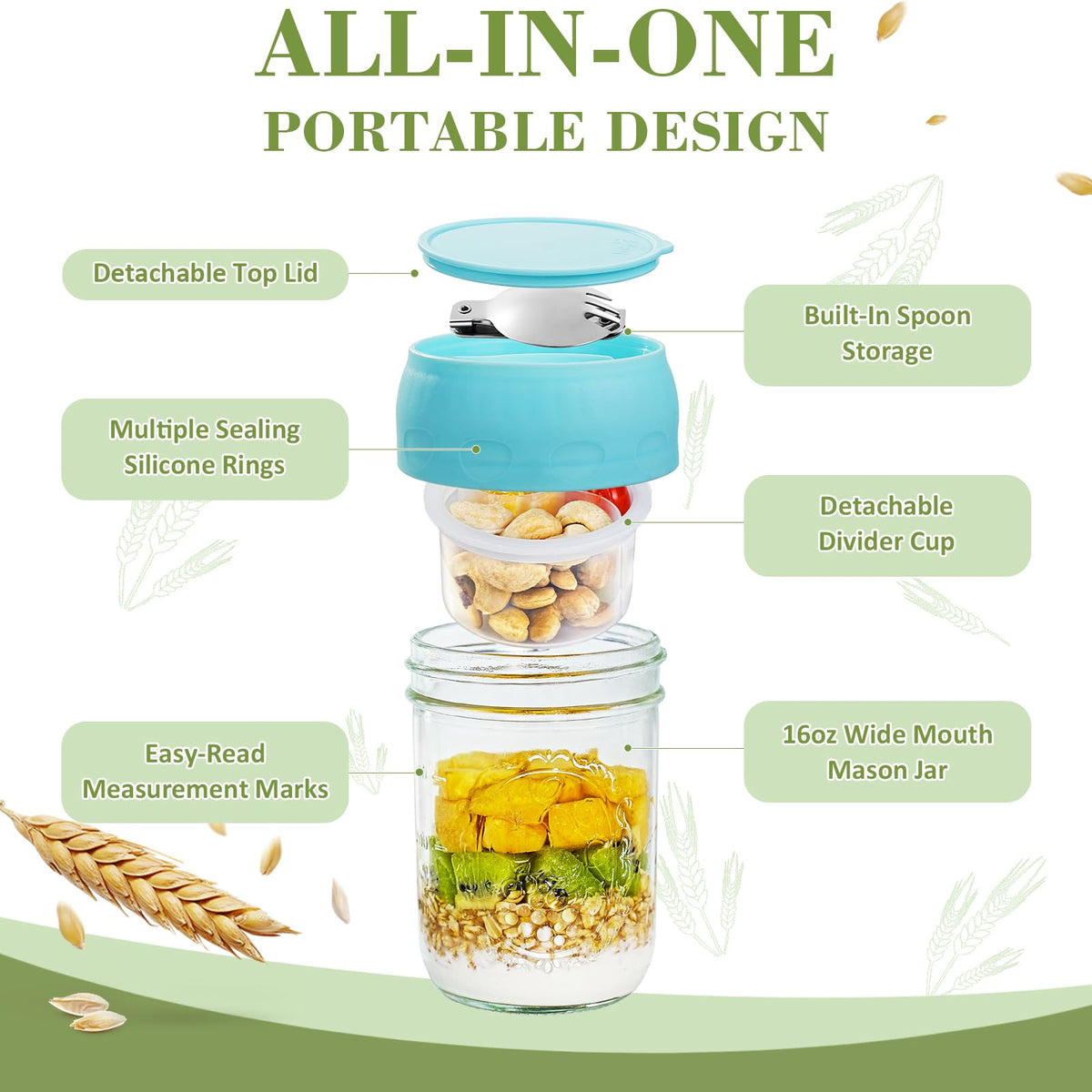 Miuyhji folding spoon stored in lid for easy bottom reach during meals