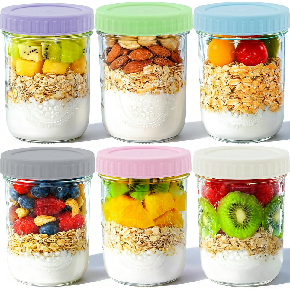 Miuyhji overnight oats container with wide-mouth lids for easy prep and storage.