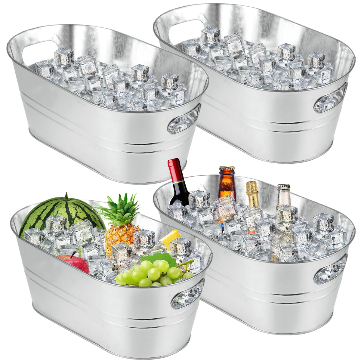 MIVIDE four-pack galvanized ice buckets set up for easy party chilling.