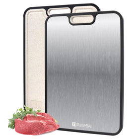 Mivndeeopu titanium cutting board front view; durable, food-grade surface for meat prep.
