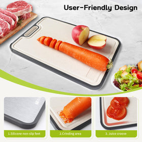 Mivndeeopu titanium cutting board non-slip corners; stable and steady while cutting.