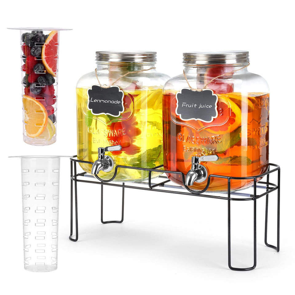 MIWUYI 16-gallon glass drink dispenser with stand for easy serving at events