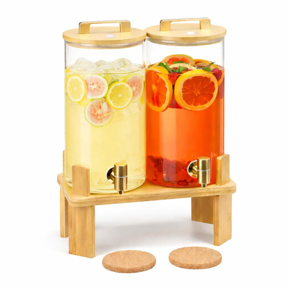 MIWUYI 1.5-gallon glass dispenser set for parties with clear contents