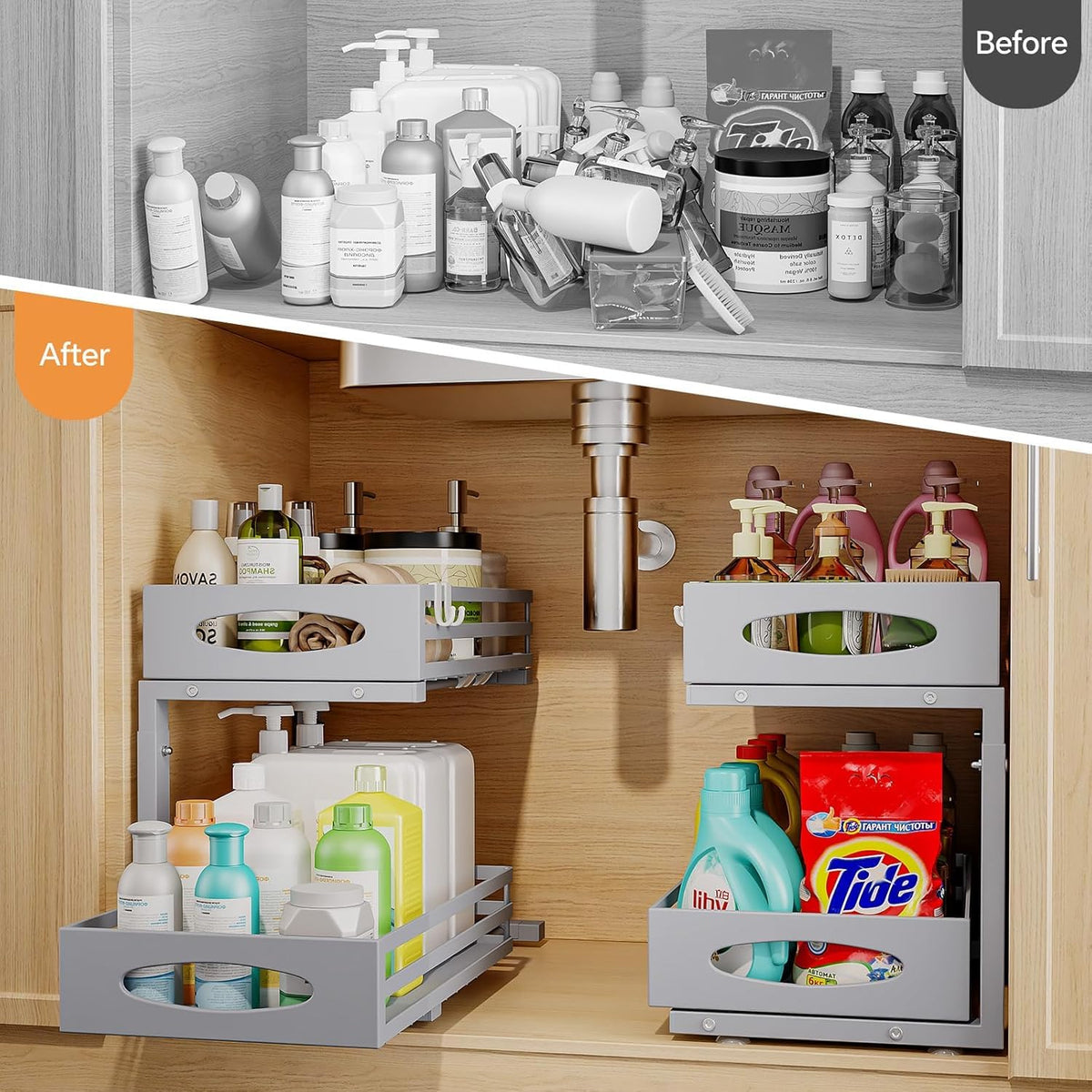mixeshop adjustable-height-under-sink-gray demonstrates 12.2–15.6 inch height range
