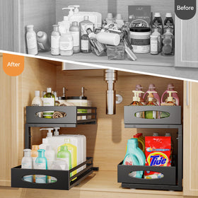 Mixeshop adjustable-height under-sink, keeps items within easy reach